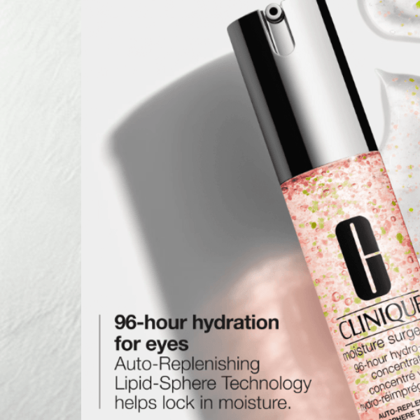 کنسانتره دور چشم Moisture Surge Eye™ 96-Hour Hydro-Filler کلینیک 5 اسلاید تبلیغاتی کنسانتره دور چشم کلینیک Moisture Surge Eye 96-Hour Hydro-Filler آبرسانی ۹۶ ساعته با فناوری Auto-Replenishing Lipid-Sphere نمای نزدیک بطری